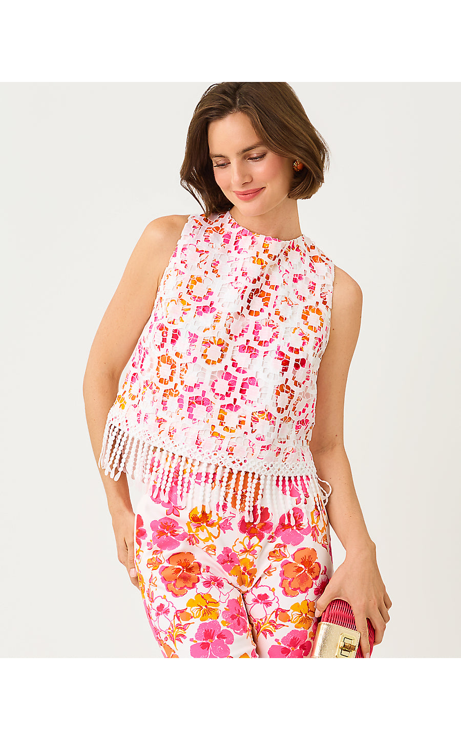 ANNALEESE SLEEVELESS CROP | RESORT WHITE PANSY FANSY