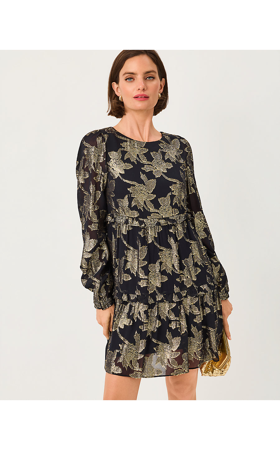 CECILE DRESS | NOIR FALLING FLORAL VISCOSE METALLIC CLIP