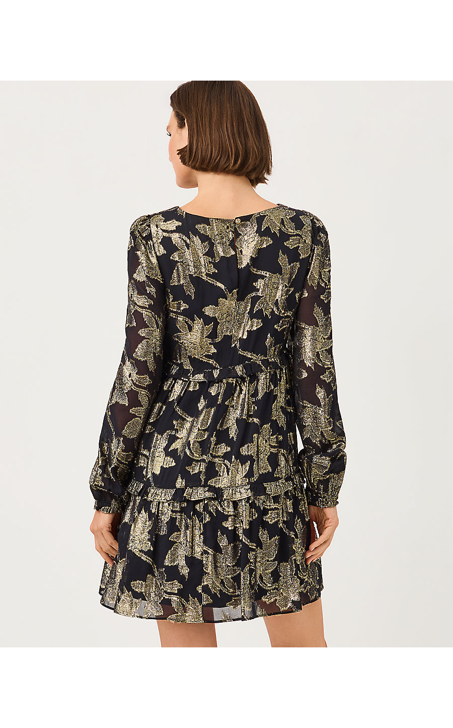 CECILE DRESS | NOIR FALLING FLORAL VISCOSE METALLIC CLIP