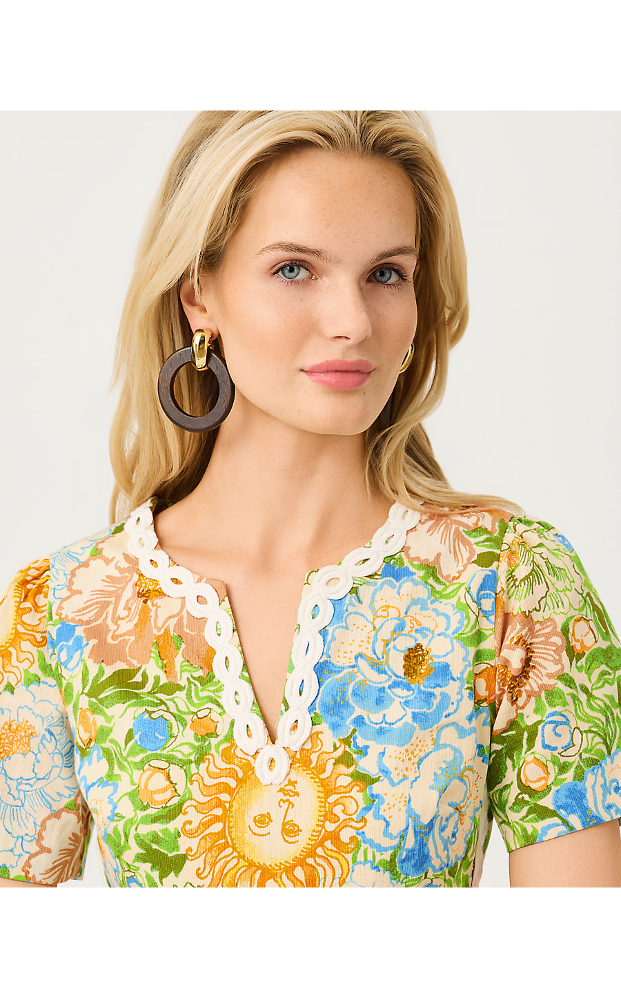 MINERVA SHORT SLEEVE STRETCH SHIFT | RUTABAGA SYMPEONY