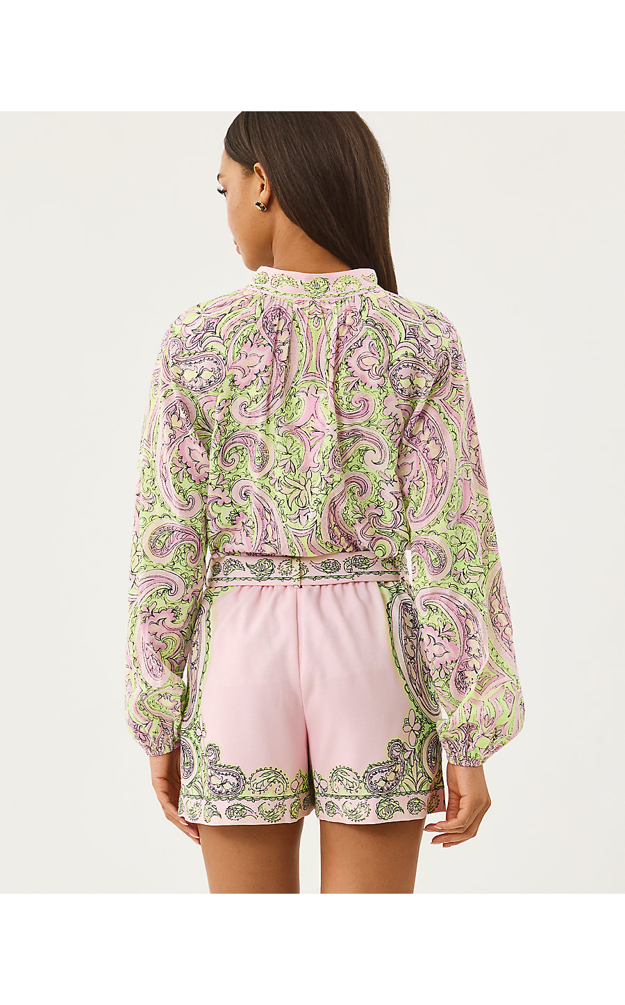 NOOR LONG SLEEVE TOP | LIME CHIFFON ESTORIL ENGINEERED WOVEN TOP