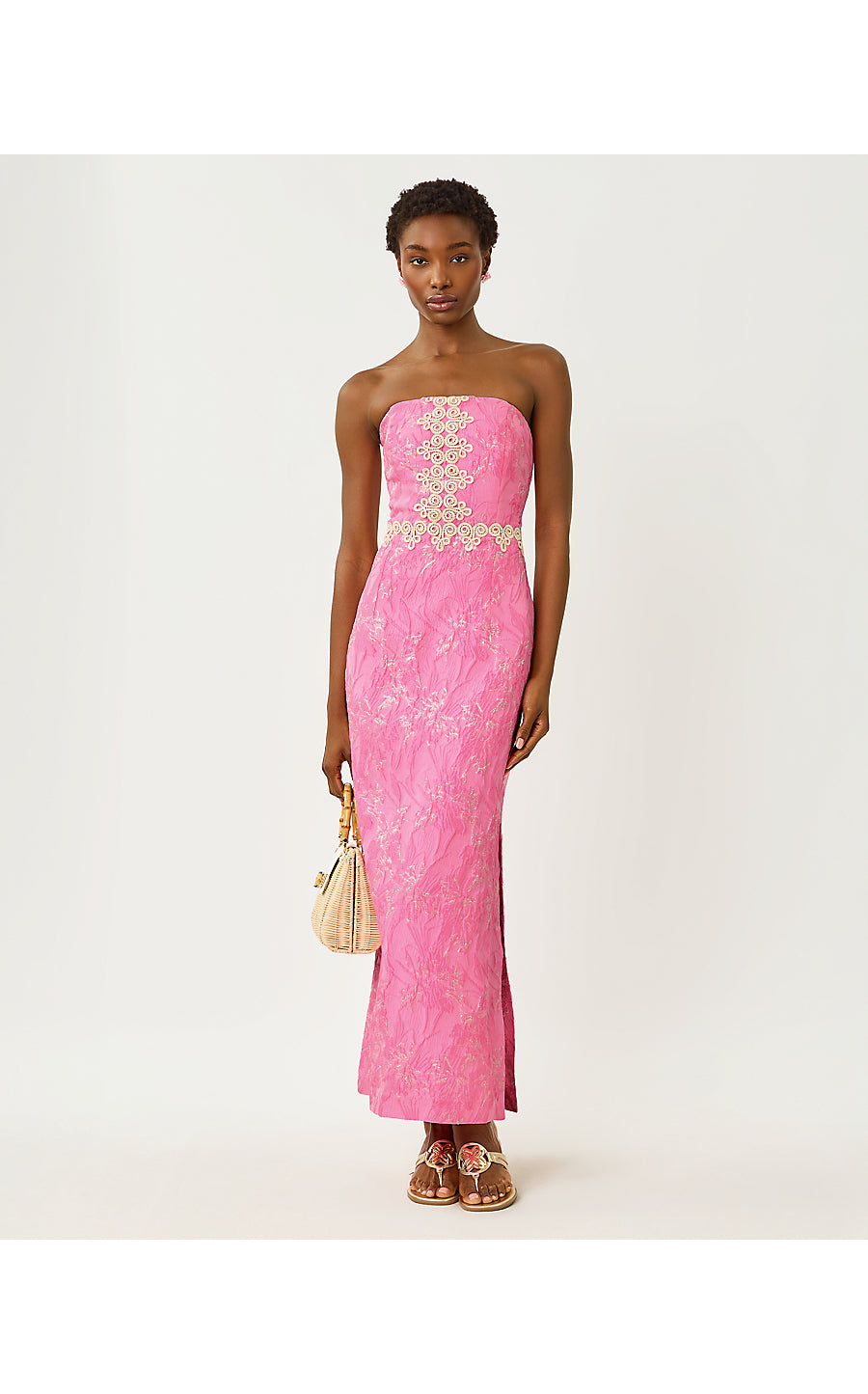 KRISTELLA MAXI DRESS | CONCH SHELL PINK GLITTER CRINKLE BROCADE KRISTELLA MAXI DRESS | CONCH SHELL PINK GLITTER CRINKLE BROCADE