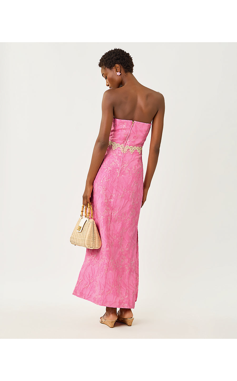 KRISTELLA MAXI DRESS | CONCH SHELL PINK GLITTER CRINKLE BROCADE
