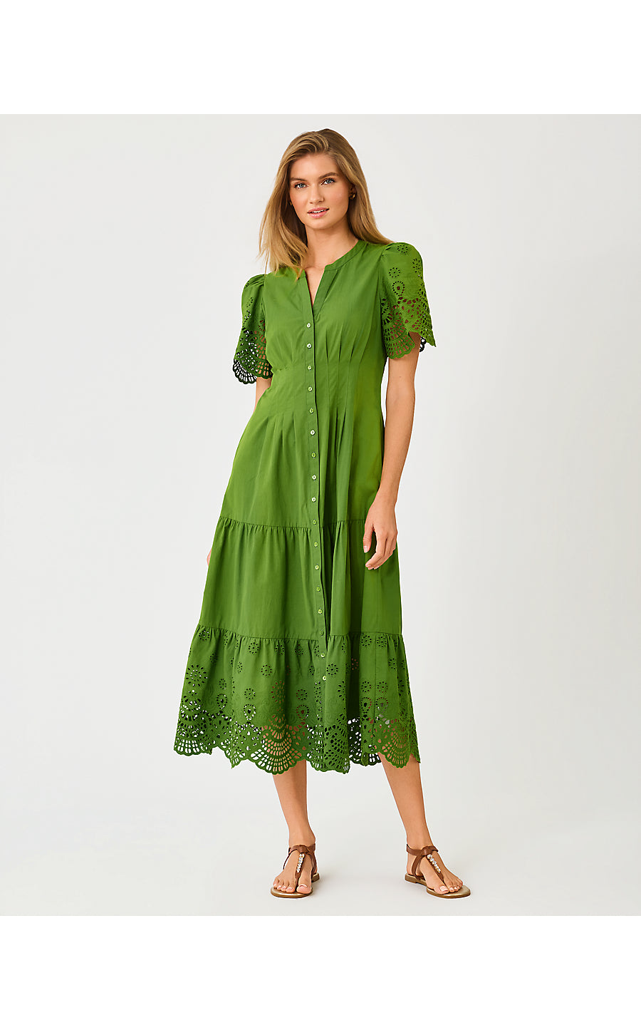 WAYLAND MIDI DRESS | OREGANO SCALLOPED EYELET BORDER POPLIN