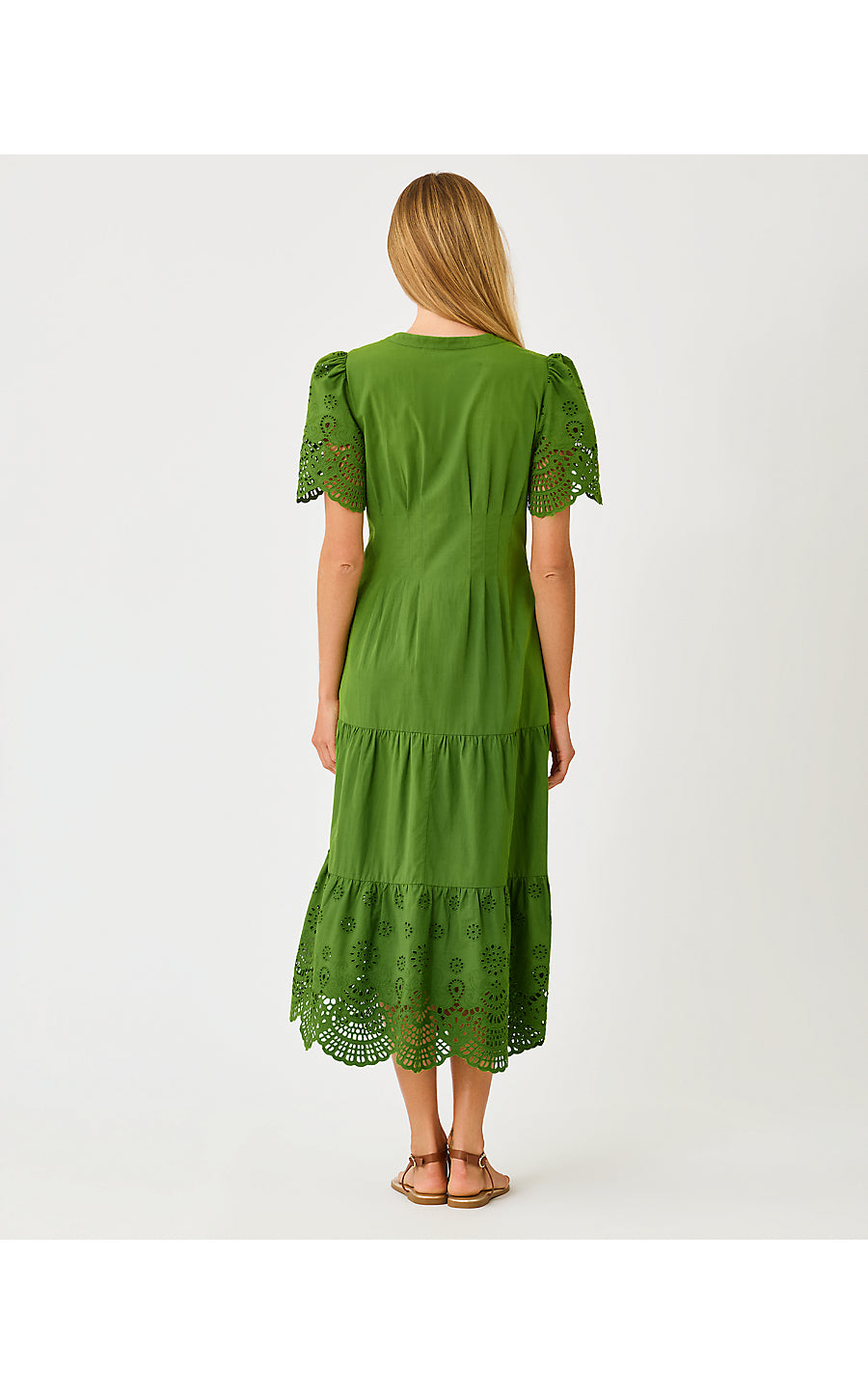 WAYLAND MIDI DRESS | OREGANO SCALLOPED EYELET BORDER POPLIN