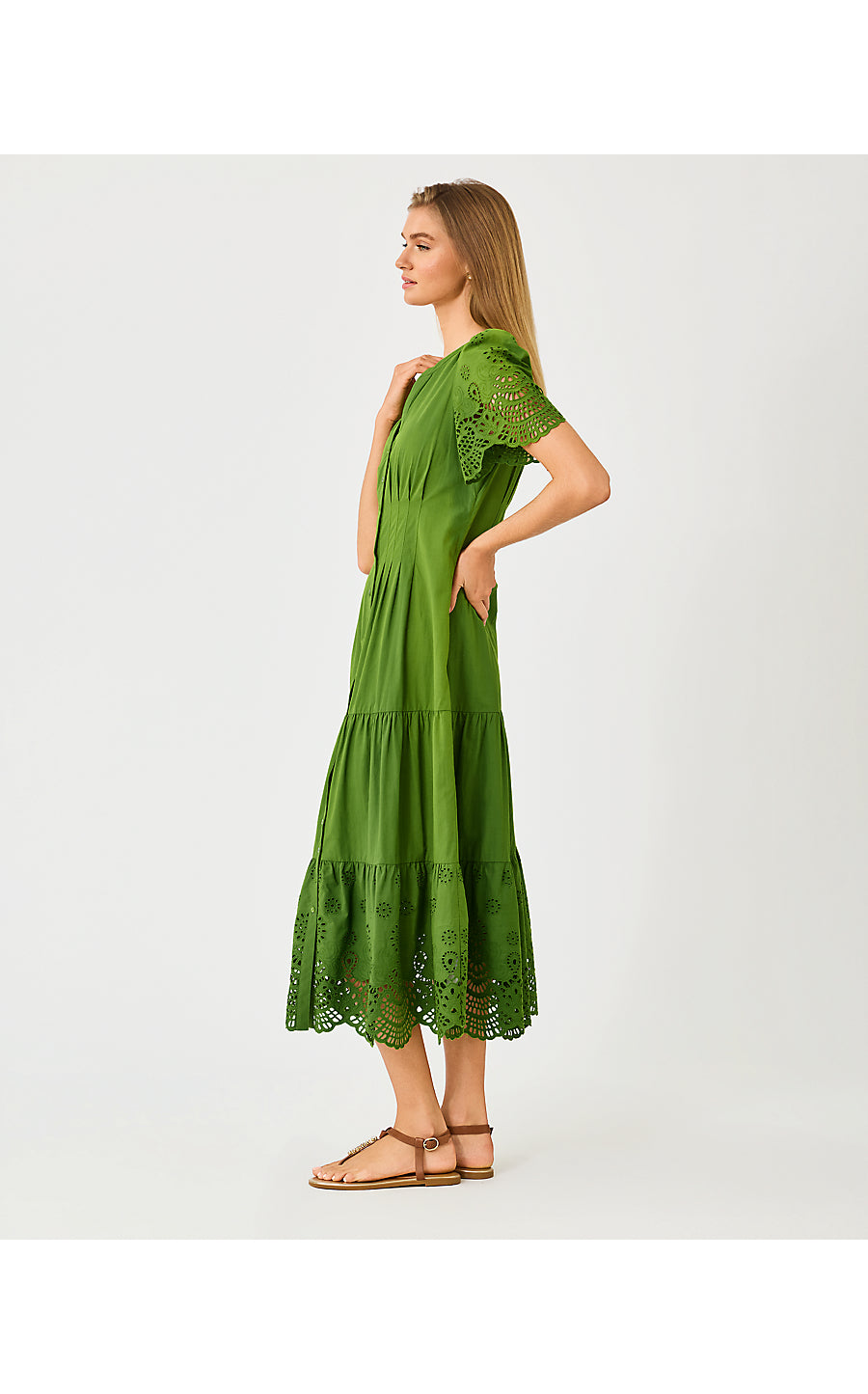 WAYLAND MIDI DRESS | OREGANO SCALLOPED EYELET BORDER POPLIN
