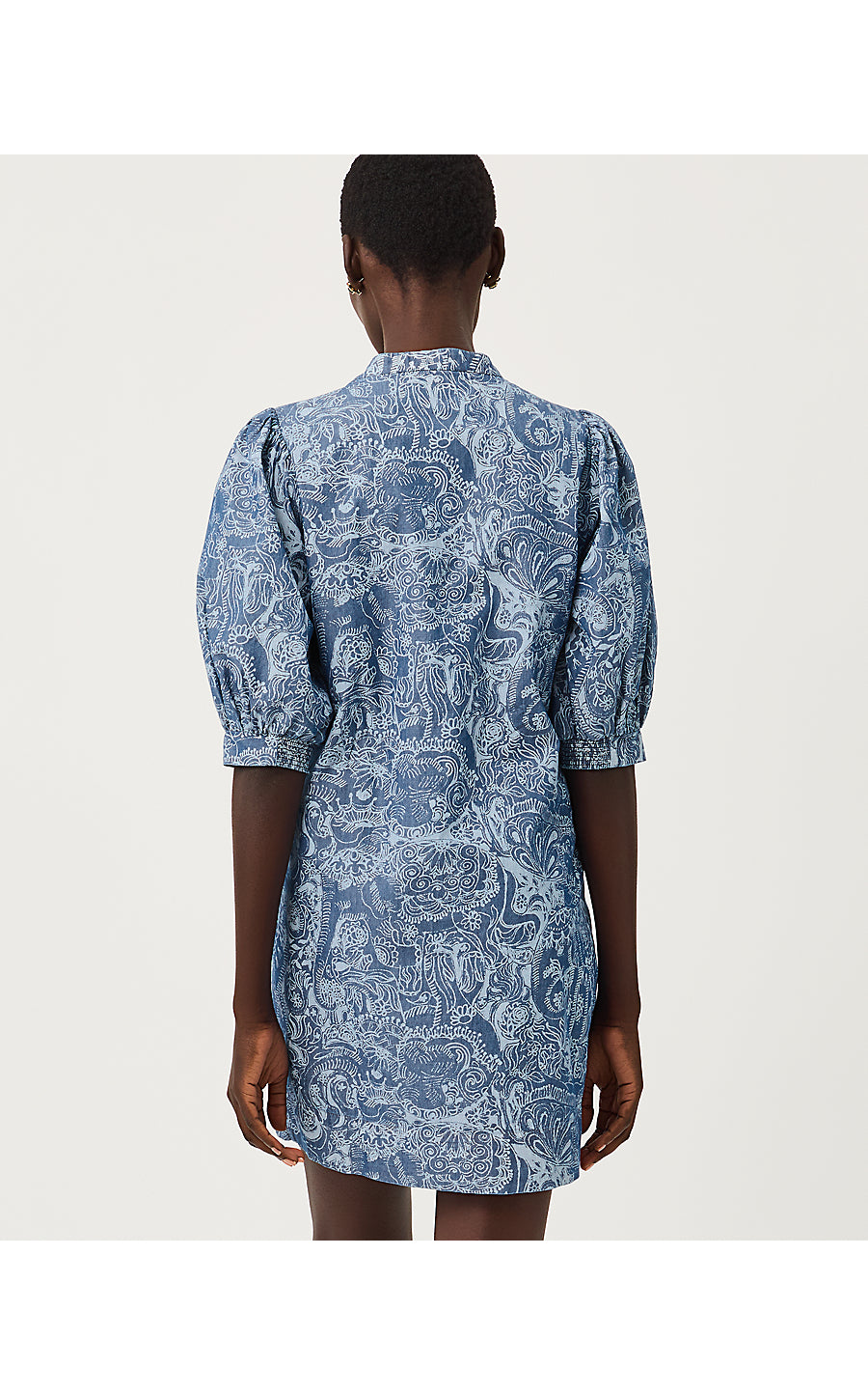 MIALEIGH ELBOW SLEEVE DRESS | INDIGO ALL DAY CHAMBRAY PAISLEY PARADE PIGMENT