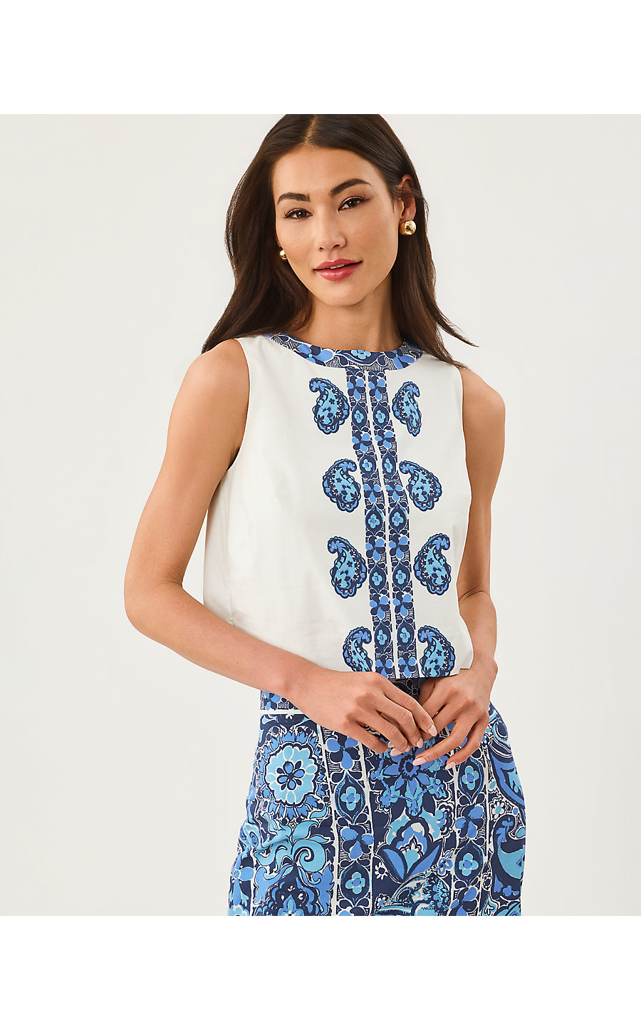 ANNALEESE SLEEVELESS TOP | LOW TIDE NAVY THE CASBAH ENGINEERED WOVEN TOP