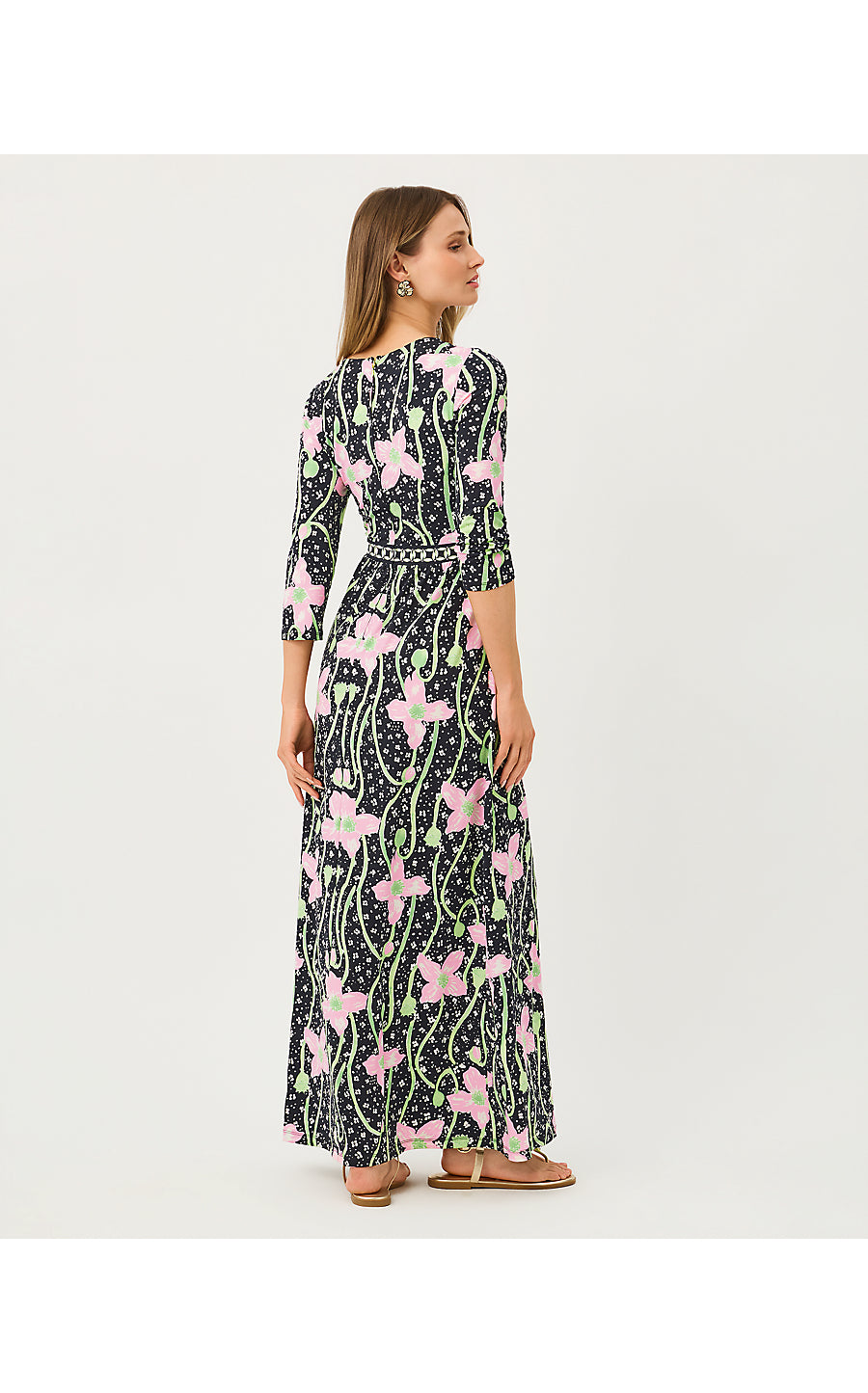 HARLYNN MAXI DRESS | ONYX BLUSHING BLOOMS ENGINEERED KNIT MAXI DRESS
