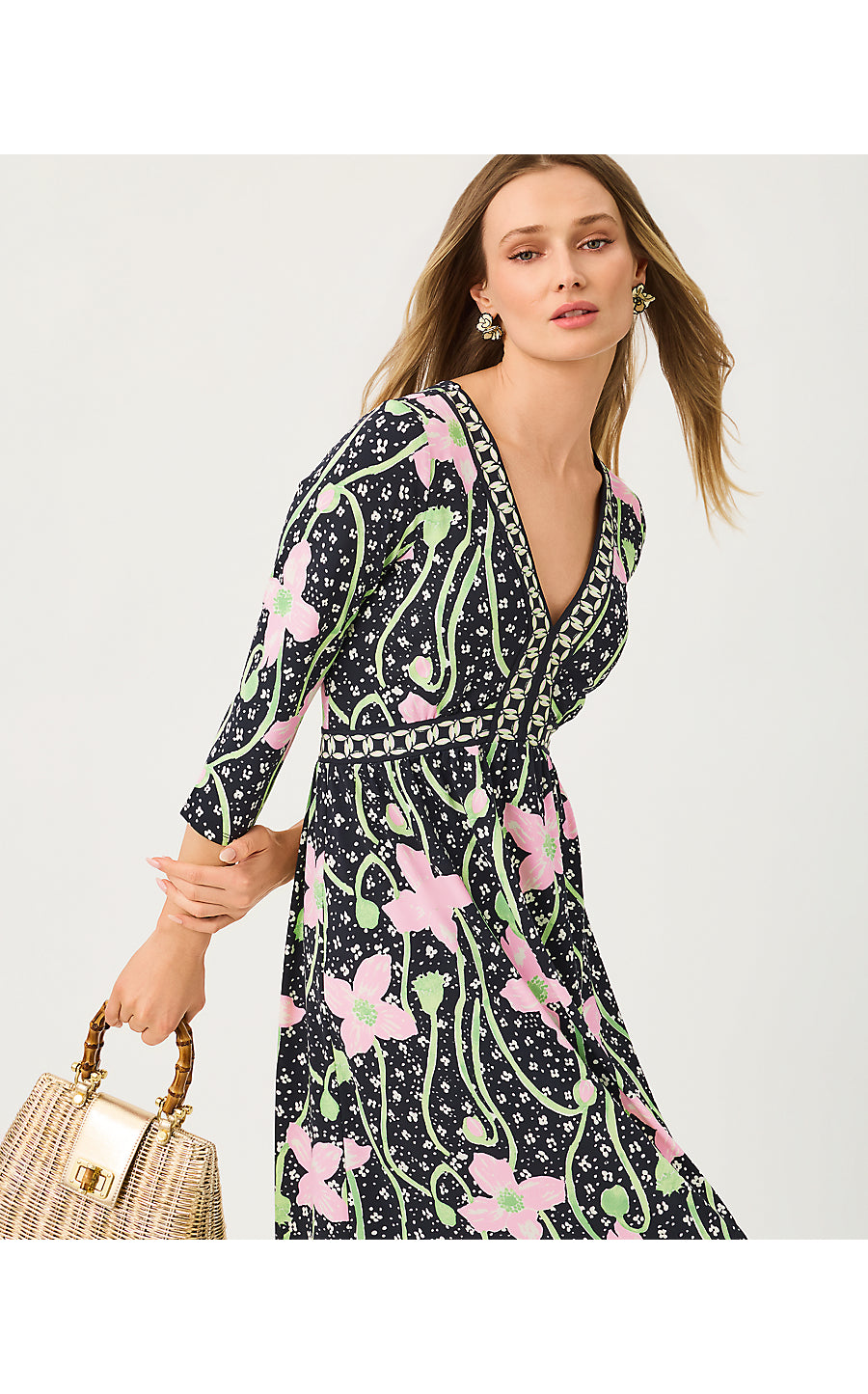 HARLYNN MAXI DRESS | ONYX BLUSHING BLOOMS ENGINEERED KNIT MAXI DRESS