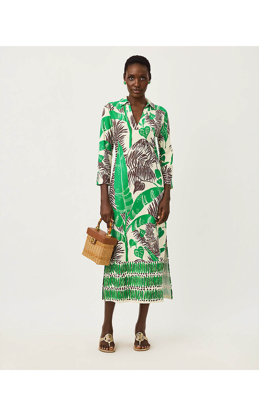 MANDI UPF 50+ MIDI DRESS | VANILLA SPICE OVERSIZED HIDE AND LEAF ENGINEERED CHILLYLILLY