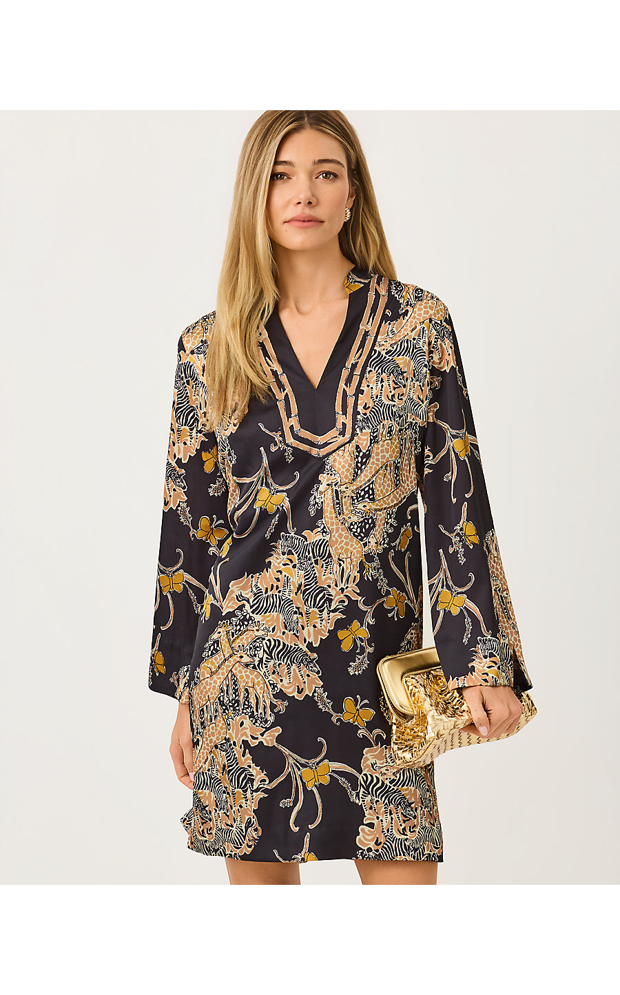 IRELLA CAFTAN DRESS | ONYX STRIPED SAFARI ENGINEERED WOVEN DRESS