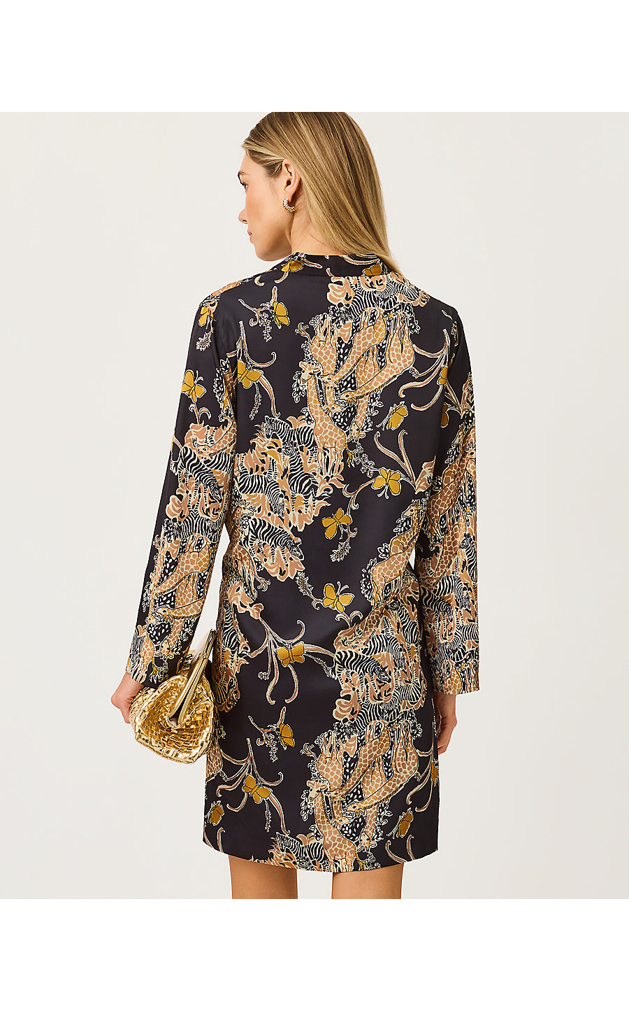 IRELLA CAFTAN DRESS | ONYX STRIPED SAFARI ENGINEERED WOVEN DRESS