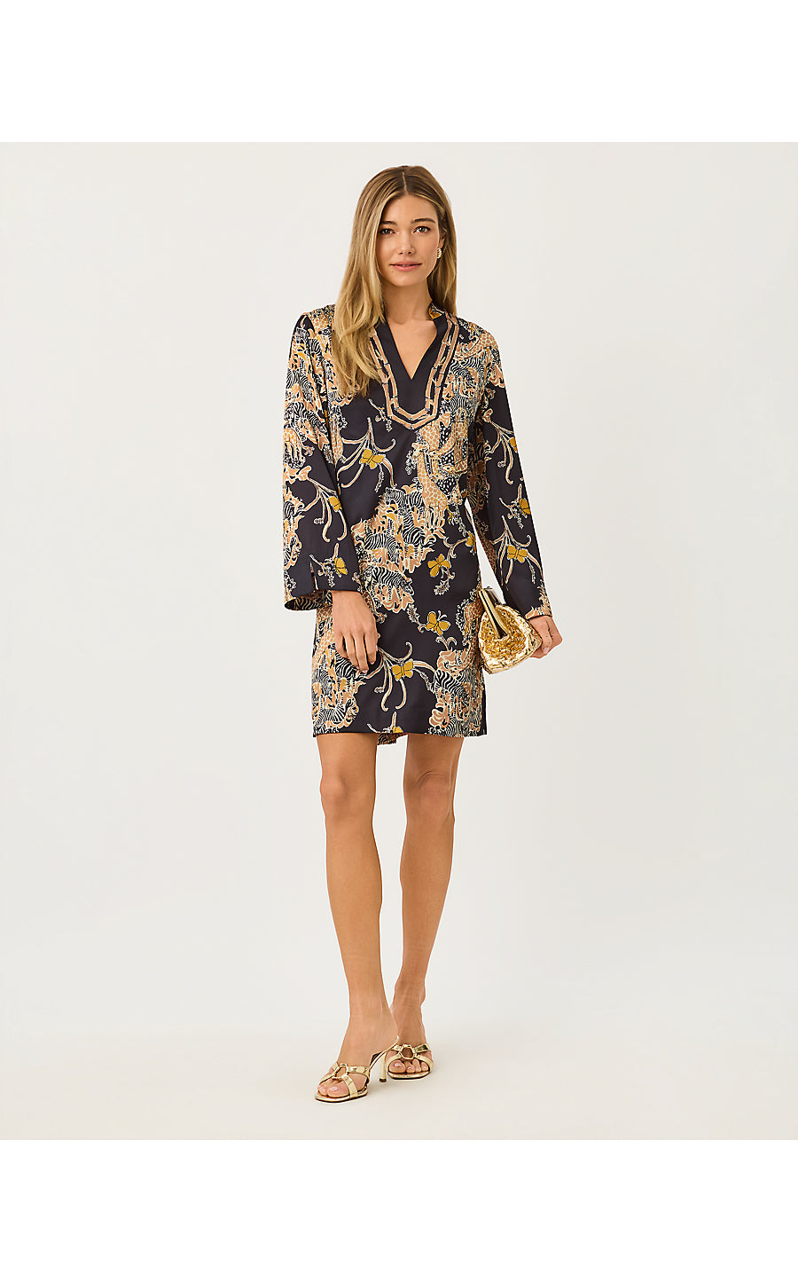 IRELLA CAFTAN DRESS | ONYX STRIPED SAFARI ENGINEERED WOVEN DRESS