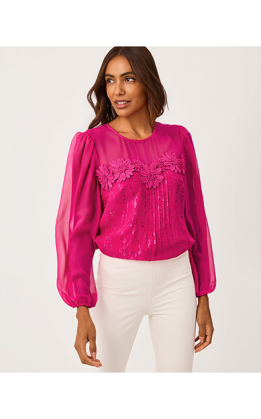 GAIL SILK TOP | BERRY BOUQUET FISH CLIP CHIFFON