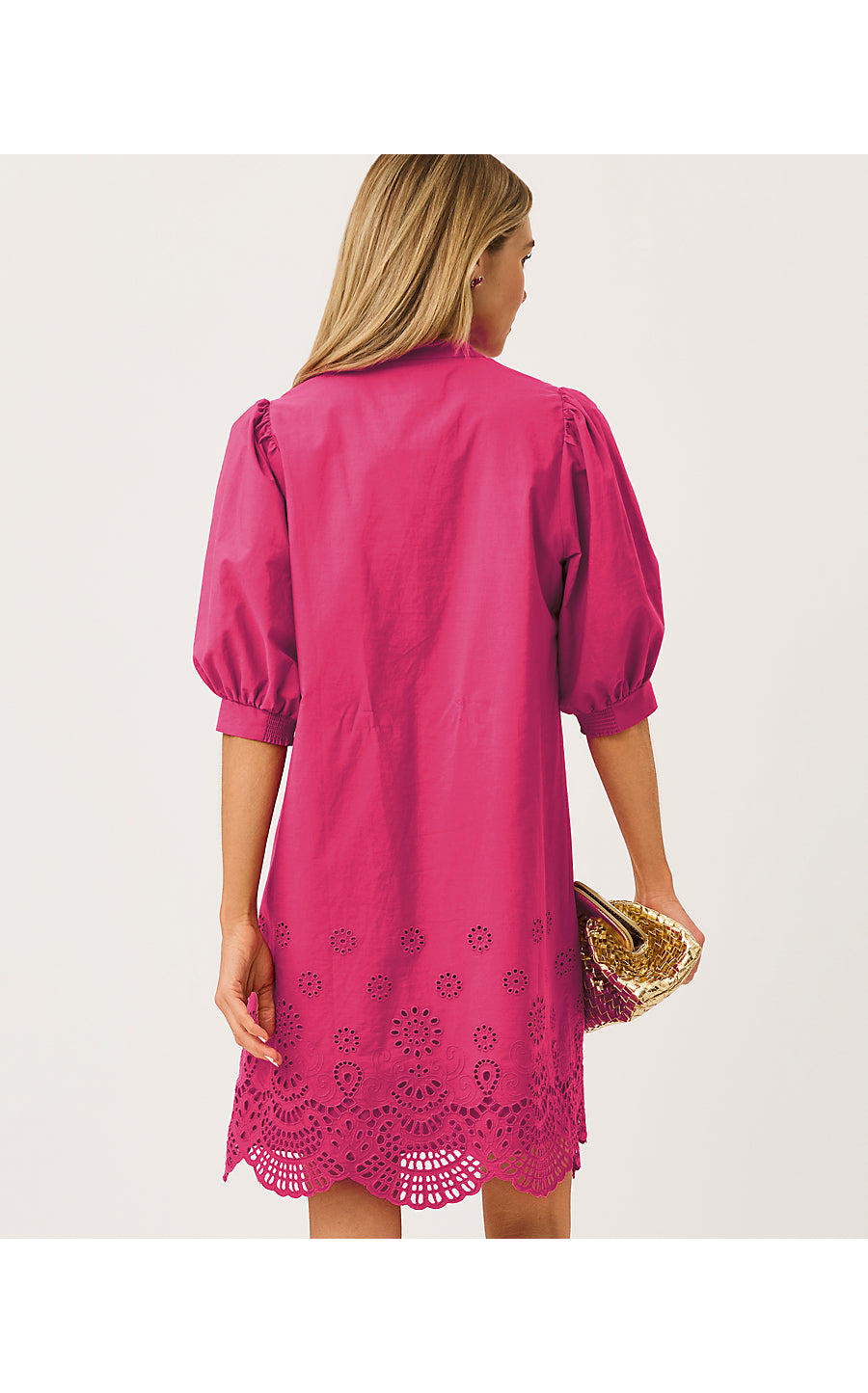 MIALEIGH ELBOW SLEEVE DRESS | BERRY BOUQUET SCALLOPED EYELET BORDER POPLIN