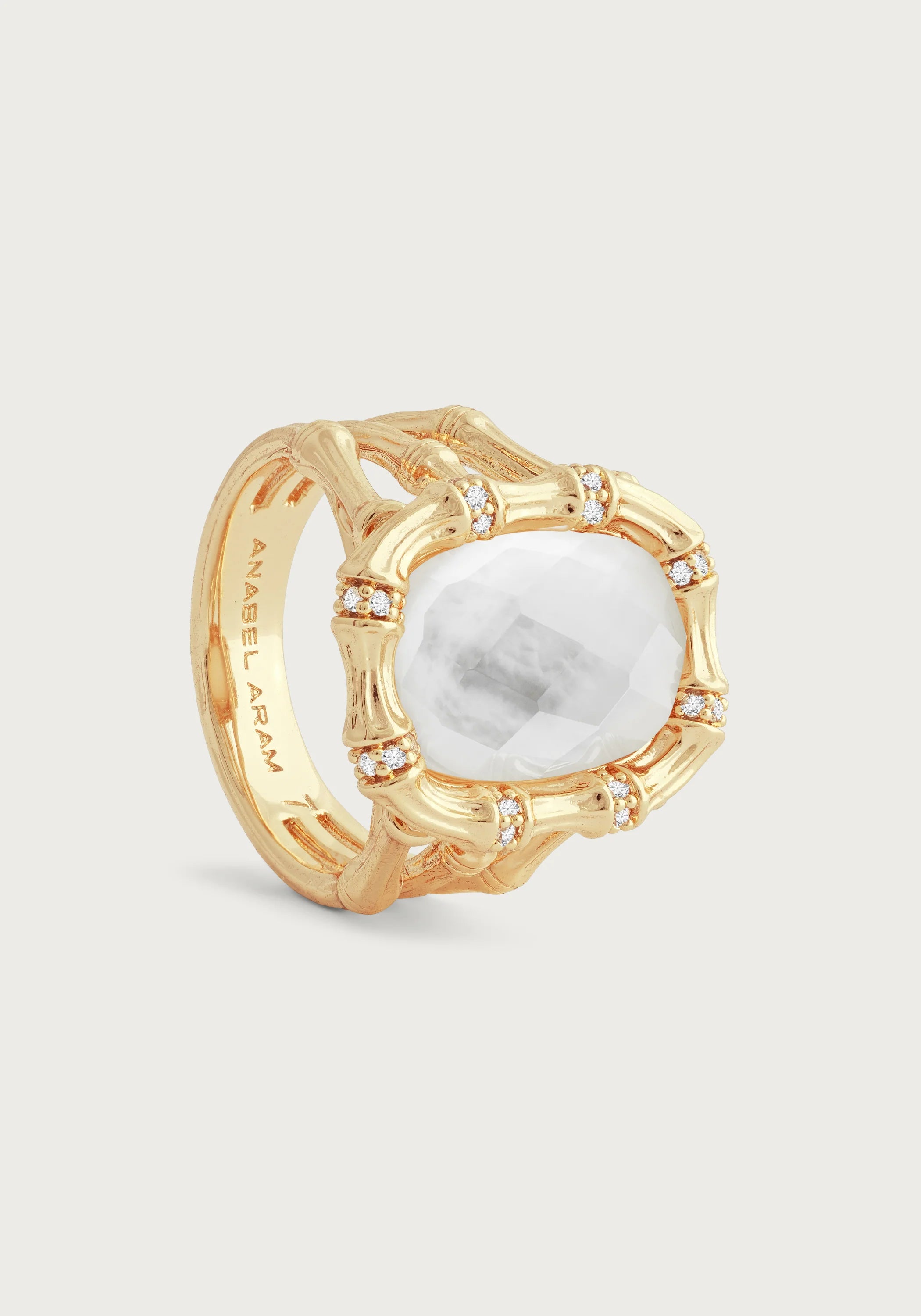 BAMBOO WITH STONE RING | MOTHER OF PEARL Sz  7