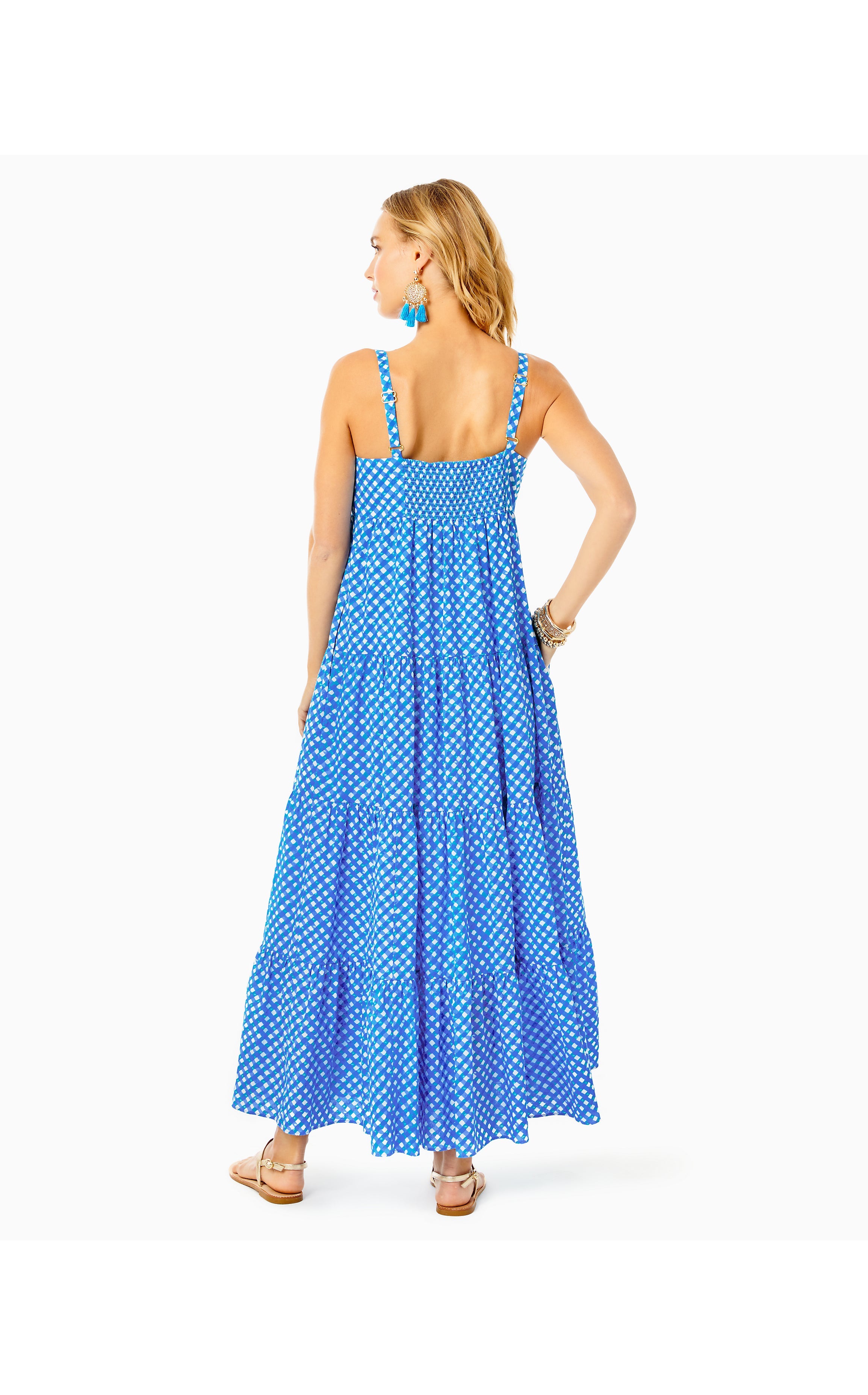 Shylee Cotton Maxi Dress | Boca Blue Double Checking