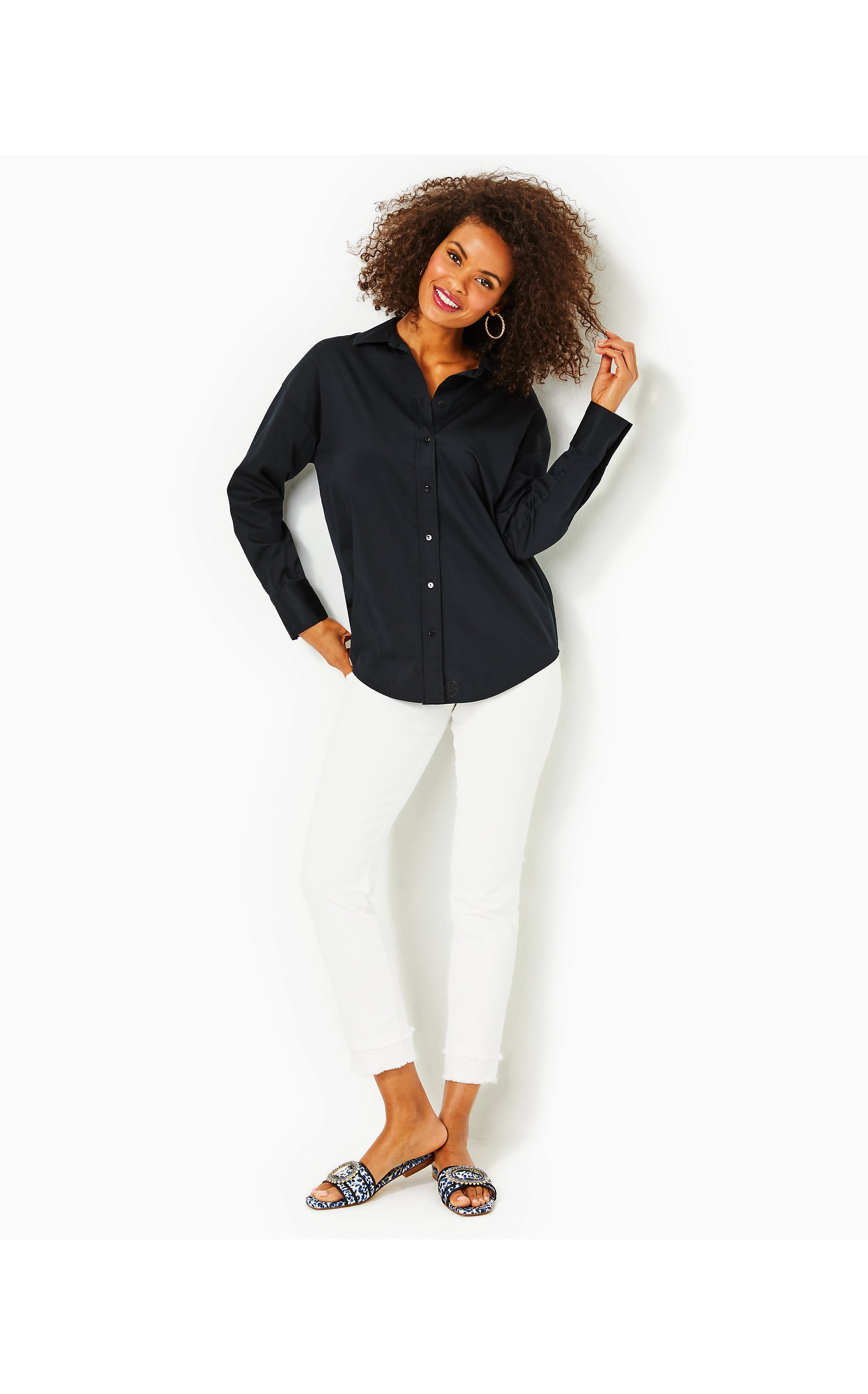 Stevey Relaxed Button Down Stretch Shirt | Onyx