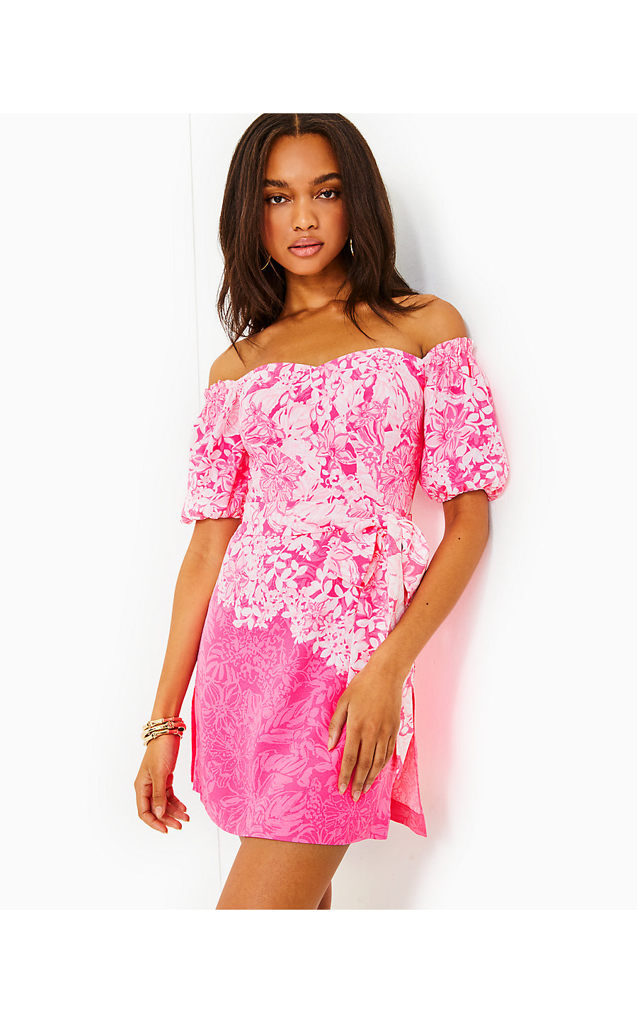 Winola Off The Shoulder Romper | Roxie Pink Shadow Dancer Engineered