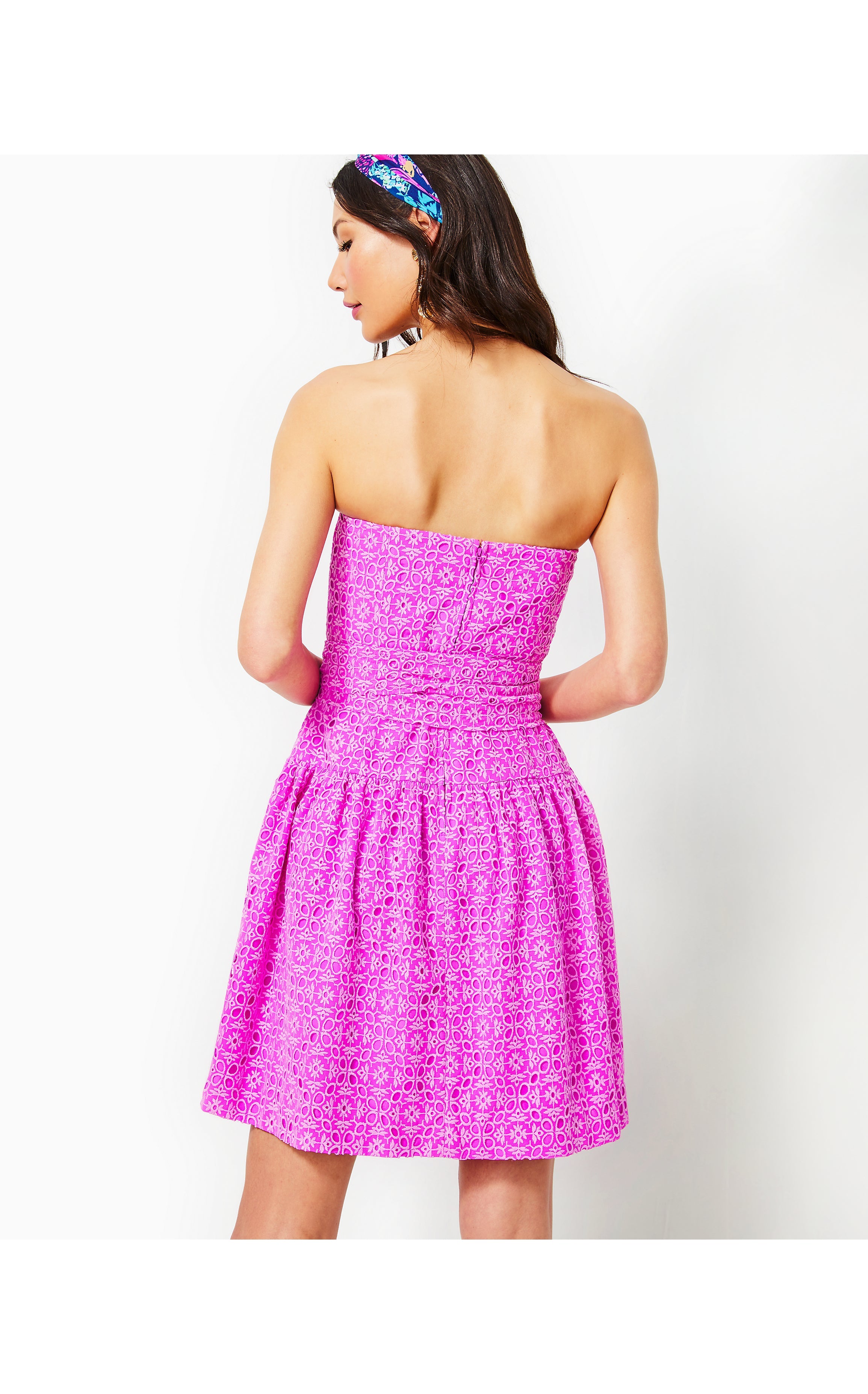 Akela Strapless Eyelet Dress | Orchid Oasis Oversized Diamond Leaf Eyelet