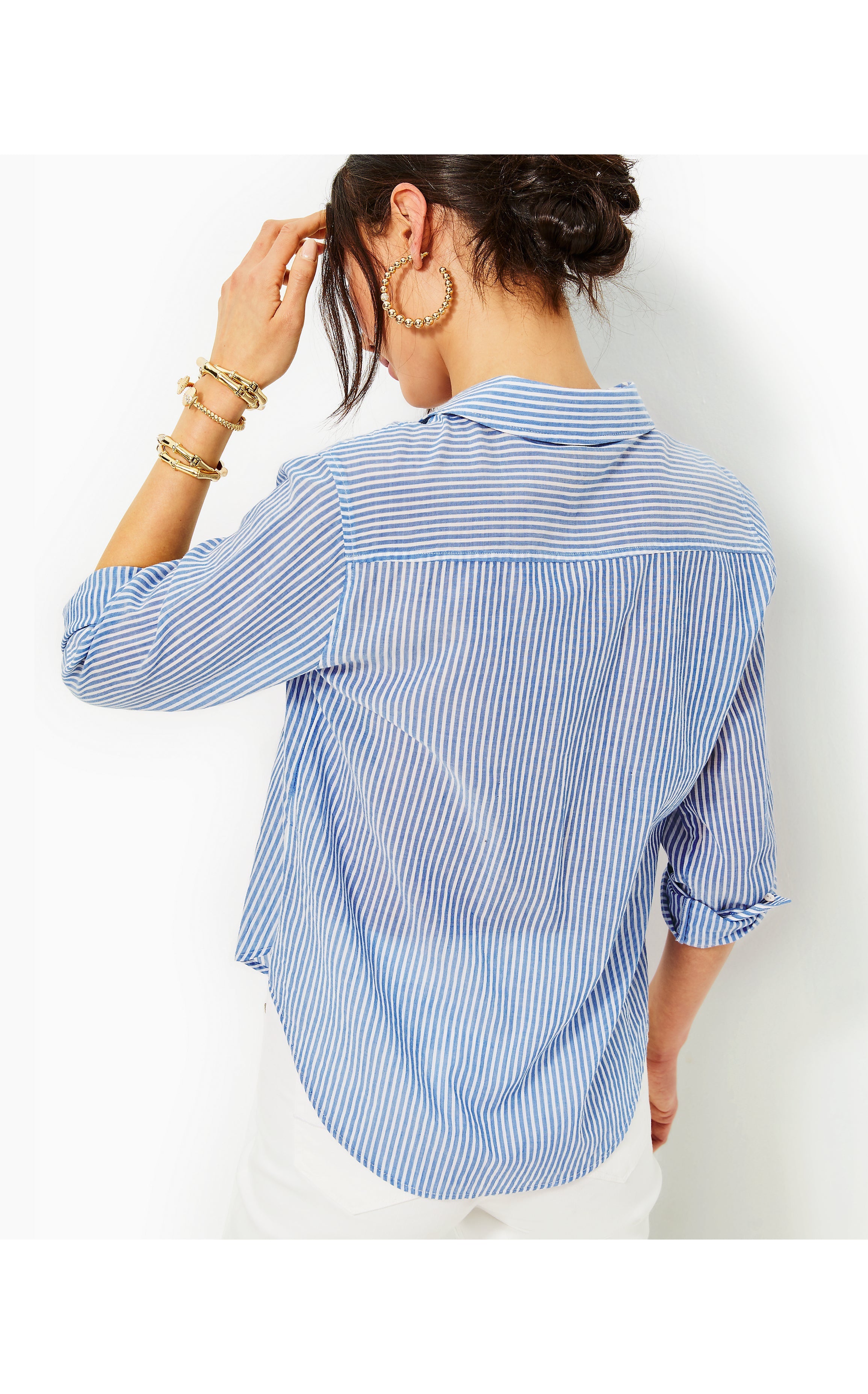 Sea View Button Down Top | Coastal Blue Ltwt Oxford Stripe